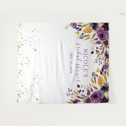 Paarse Bloem in Gouden Bruidsmeisjes Achtergrond Wandkleed (Voorkant (horizontaal))