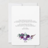 Paarse Bloem Just Married Script Trouwfoto Feestdagenkaart (Achterkant)