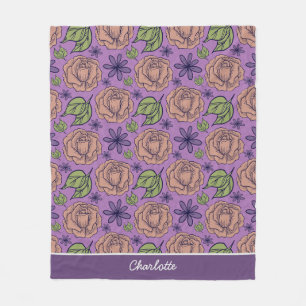Paarse bloem met naam fleece deken