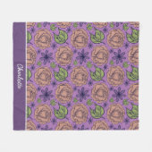 Paarse bloem met naam fleece deken (Voorkant (Horizontaal))