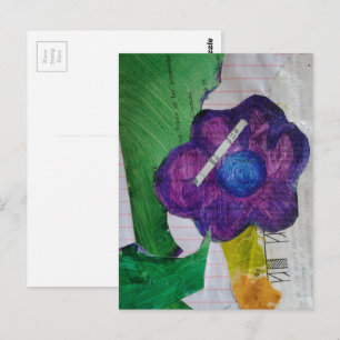 Paarse Bloem Mixed Media Collage Briefkaart
