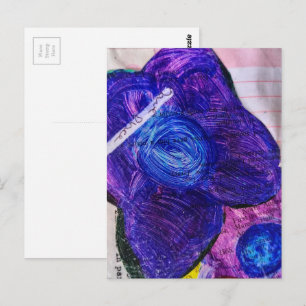 Paarse Bloem Mixed Media Collage Briefkaart