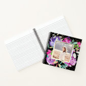 Paarse bloem op zwart met Confetti Foto Notitieboek (Binnen)