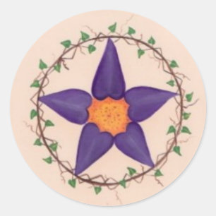Paarse bloem pentagram ronde sticker