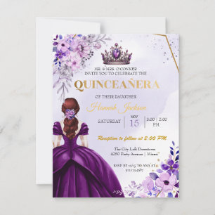 Paarse Bloem Prinses Jurk Quinceanera Kaart