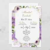 paarse bloem Quinceanera uitnodiging (Voorkant / Achterkant)