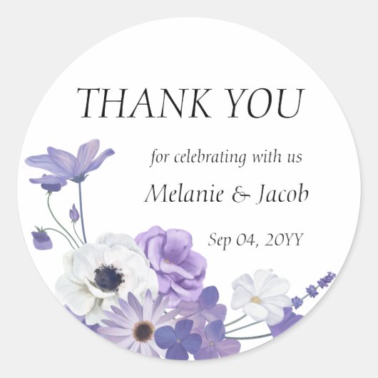 Paarse Bloem Ronde Sticker (Voorkant)