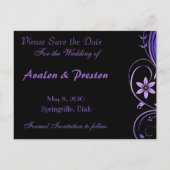 Paarse bloem scrollwork Sla de datum Kaart (Achterkant)