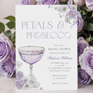 Paarse bloemblaadjes en Prosecco Vrijgezellenfeest Kaart