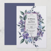 Paarse bloemboeket geometrisch lijst feestdagenkaart (Voorkant / Achterkant)