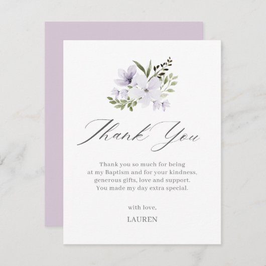 Paarse bloemdoop kruisdoop bedankkaart (Voorkant / Achterkant)