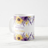 Paarse bloemen 60e verjaardagsfeestje koffiemok (Voorkant links)