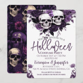 Paarse Bloemen Adult Halloween Party Kaart (Voorkant / Achterkant)