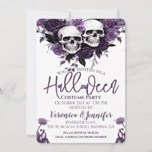 Paarse Bloemen Adult Halloween Party Kaart