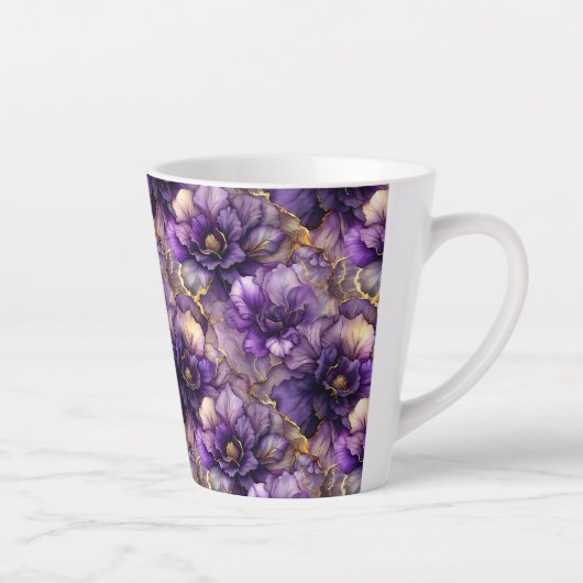 Paarse Bloemen Alcoholinkt Keramische Latte Mok (Rechts)