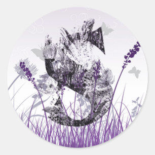 Paarse bloemen alfabet - letter s meisjesnaam ronde sticker