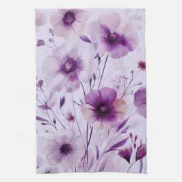 Paarse Bloemen Aquarel Bloesems Elegant Theedoek