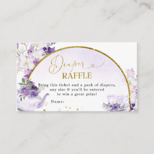 Paarse Bloemen Baby shower Thee Luier Raffle Kaart