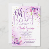 Paarse Bloemen Baby shower uitnodiging (Voorkant)