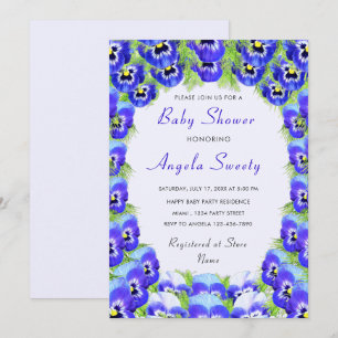 Paarse Bloemen Baby Shower Uitnodiging