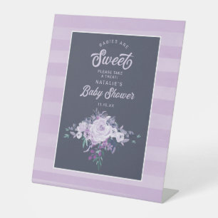 Paarse Bloemen Baby's zijn Sweet Baby shower Treat Reclamebord Met Voetstuk