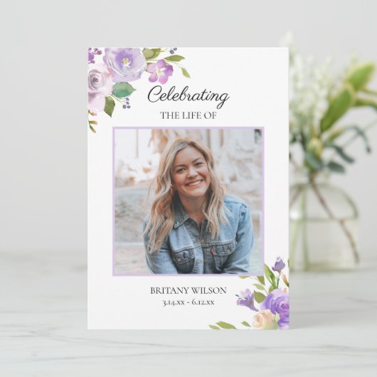 Paarse Bloemen Begrafenis Overlijdensvolgorde Programma (Staand voorkant)