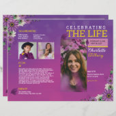 Paarse Bloemen Begrafenisprogramma Sjabloon (Voorkant / Achterkant)