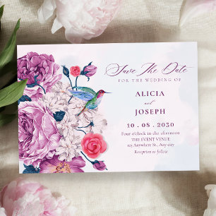 Paarse bloemen bloeien bruiloft save the date