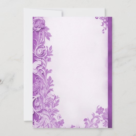 Paarse bloemen bloeien bruiloft uitnodiging (Achterkant)