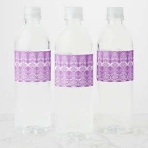 Paarse Bloemen Bloeien Waterfles Label Etiket