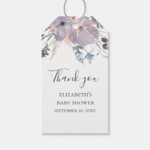 Paarse bloemen. Bloemen baby shower dank u Cadeaulabel