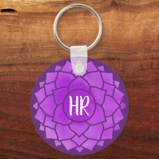 Paarse Bloemen Bloemen Chakra Design Reiki Yogo Sleutelhanger (Voorkant)