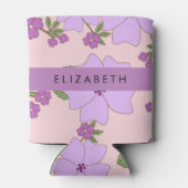 Paarse bloemen, bloemenpatroon, Jouw naam Blikjeskoeler (Achterkant)