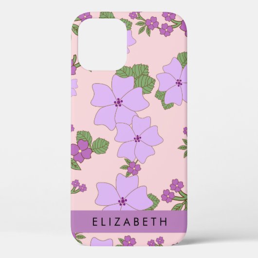 Paarse bloemen, bloemenpatroon, Jouw naam Case-Mate iPhone Case (Achterkant)