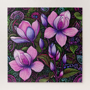 🧩 Paarse Bloemen Bloementuin Ontspannend Cadeau Legpuzzel