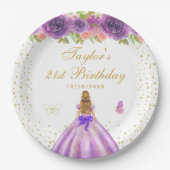 Paarse Bloemen Blond Haar Prinses Verjaardagsfeest Papieren Bordje (Voorkant)