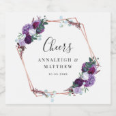 Paarse Bloemen Botanische Geometrische Proost Brui Sparkling Wijnetiket (Enkel label)