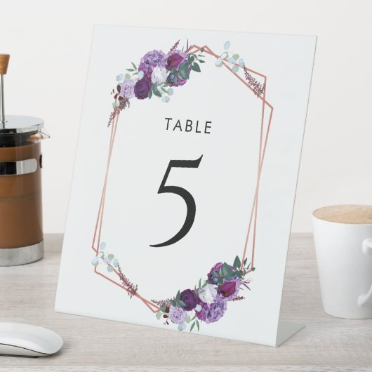 Paarse Bloemen Botanische Tafelnummer Reclamebord Met Voetstuk (Insitu)