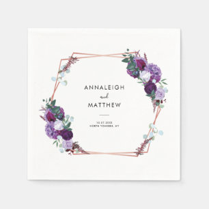 Paarse Bloemen Botanische Trouwpapier Servet