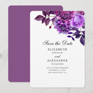 Paarse bloemen. Botanische waterverf save the date Kaart