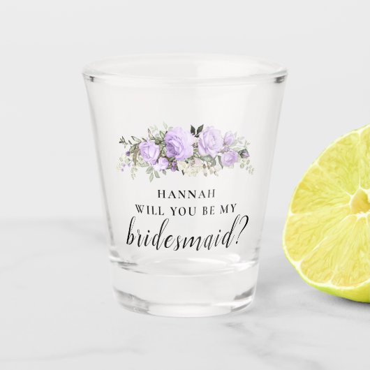 Paarse Bloemen Bruidsmeisje Voorstel Shot Glas (Voorkant)