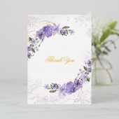 Paarse Bloemen bruiloft Folie dank u kaart (Staand Voorkant)