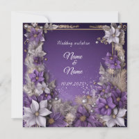 Paarse bloemen bruiloft nikkah uitnodiging