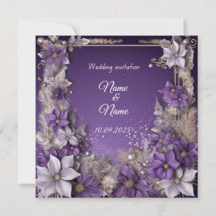Paarse bloemen bruiloft nikkah uitnodiging
