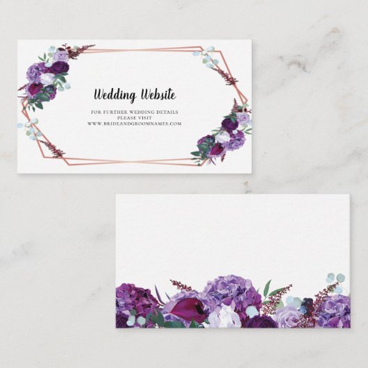 Paarse Bloemen Bruiloft Website Details Informatiekaartje (Voorkant / Achterkant)