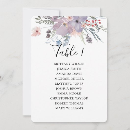 Paarse bloemen bruiloft zitgrafiek. botanisch kaart (Voorkant)