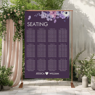 Paarse Bloemen Bruiloft Zitplaatsenkaart Poster
