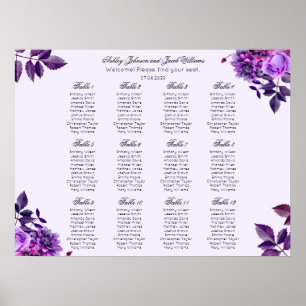 Paarse bloemen bruiloft zitplaatsenkaart. Sering b Poster
