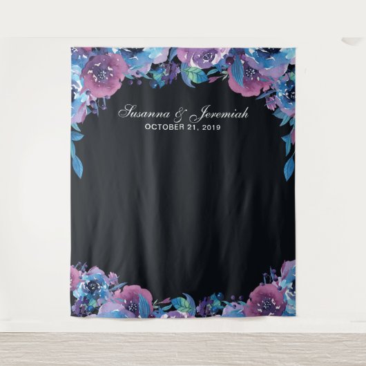 Paarse bloemen bruiloftsfotohokje achtergrond wandkleed (Voorkant)