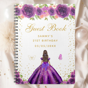 Paarse Bloemen Brunette Hair Princess Gastenboek Notitieboek